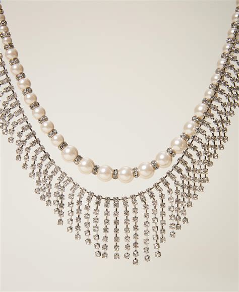 Collier Ras De Cou Avec Perles Et Strass Femme Argent Twinset Milano