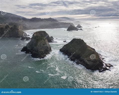 Aerial Of Rugged Mendocino Coastline In Northern California Stock Image