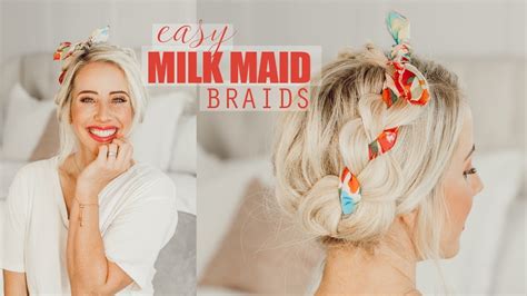 Easy Milk Maid Braids With Scarf Twist Me Pretty Youtube