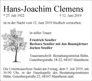 Traueranzeigen Von Hans Joachim Clemens Trauerportal Ihrer Tageszeitung