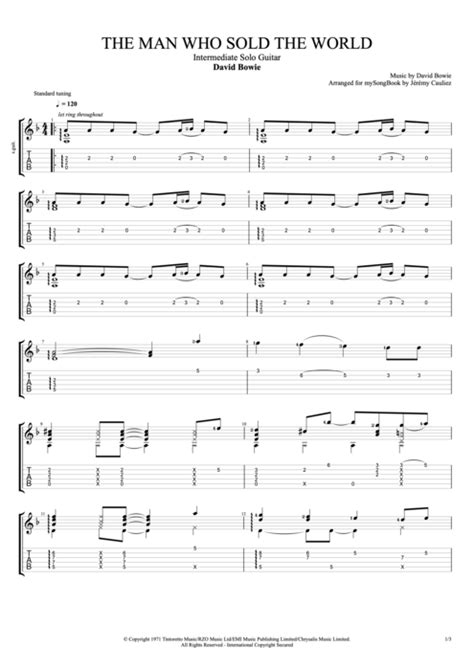 The Man Who Sold the World by David Bowie - Intermediate Solo Guitar Guitar Pro Tab | mySongBook.com