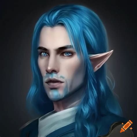 Photorealistic Portrait Of A Handsome Male Elf With Blue Skin Goatee