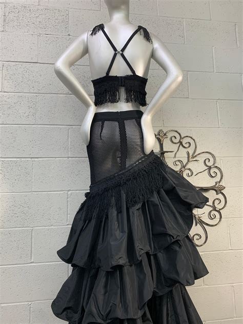 Torso Creations Black 2 Piece Fishnet And Silk Taffeta Tiered Flamenco