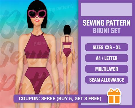 Bikini Sewing Pattern Swimsuit Plus Size Digital PDF Bikini One Piece XXS XXL Easy Womens