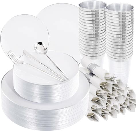 Amazon LUODA MirthMood 350PCS Silver Plastic Dinnerware Silver