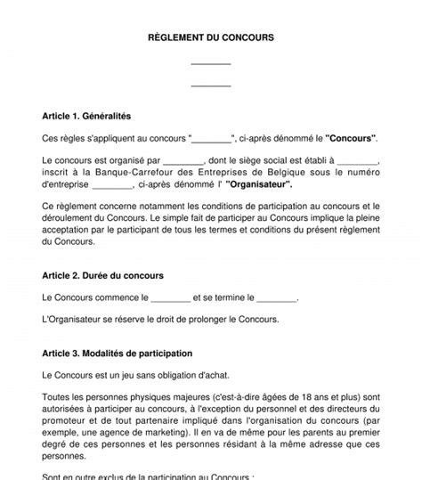 Règlement d un Concours Modèle Exemple Word et PDF