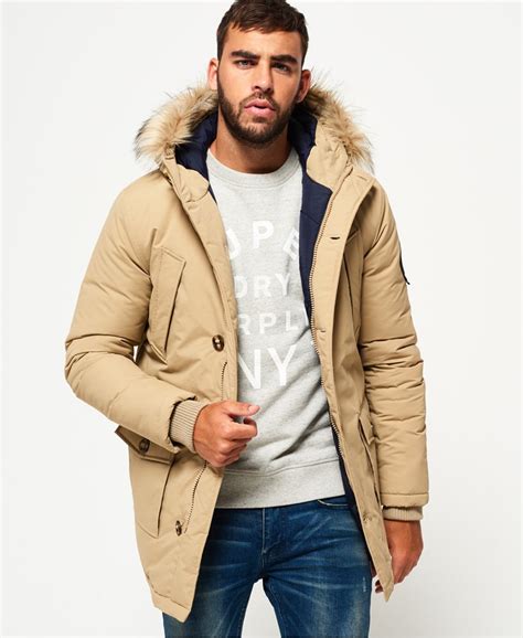 Men S Faux Fur Trimmed Everest Coat In Beige Superdry Ca En