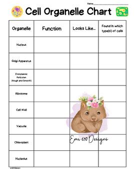 Cell Organelle Chart - Plant and Animal Cells by Emi610designs | TPT