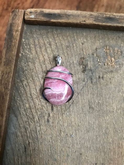 Rhodochrosite Set In Forged Sterling Silver Pendant By CrystalAnatomy