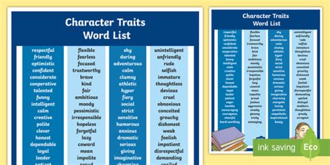 Character Traits Personality Adjectives Twinkl