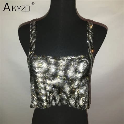 Glitter Nightclub Backless Rhinestone Tank Top Sexy Metal Crystal