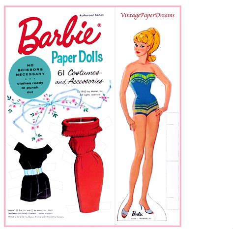 Barbie Paper Doll Printable Pdf Barbie Paper Doll Vintage 60er 1960er Jahre Papier Puppe