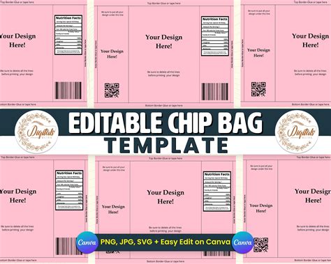 Chip Bag Template Editable Chip Bag Party Chip Bag Chip Bag Label Chip Bag Svg Blank Chip