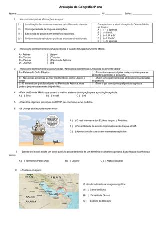 Prova Bimestre De Geografia Ano