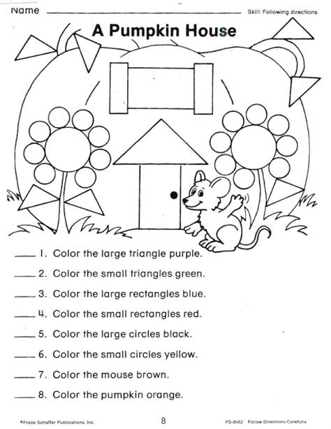 Following Directions Worksheet Preschool