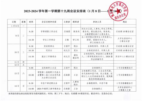 2023 2024学年第一学期第十九周会议安排表