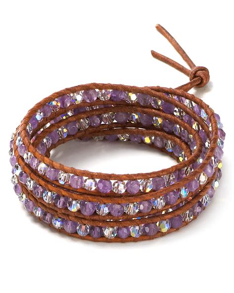 Chan Luu February Five Wrap Swarovski Crystal And Amethyst Leather