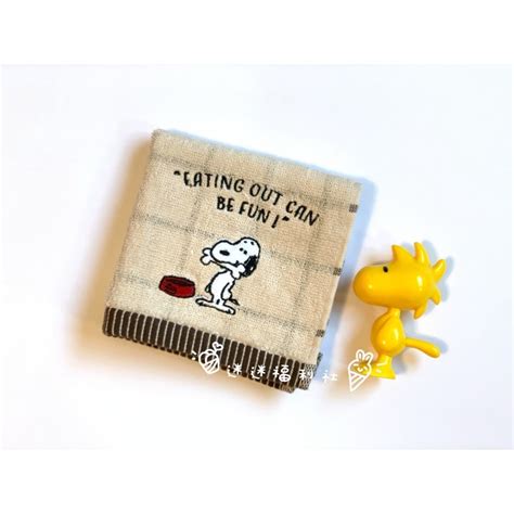 Peanuts日本snoopy 史努比 格紋 情侶款 親子款刺繡小方巾 大方巾 毛巾 蝦皮購物