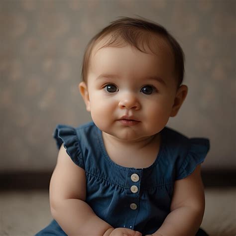 A Baby With Blue Eyes Wearing A Blue Dress Premium Ai Generated Image