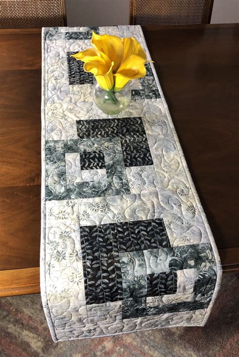 Gray Black Quilted Tablerunner Handmade Modern Batik Table Etsy