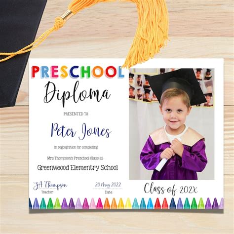 Editable Preschool Diploma With Photo Preschool Certificate Template