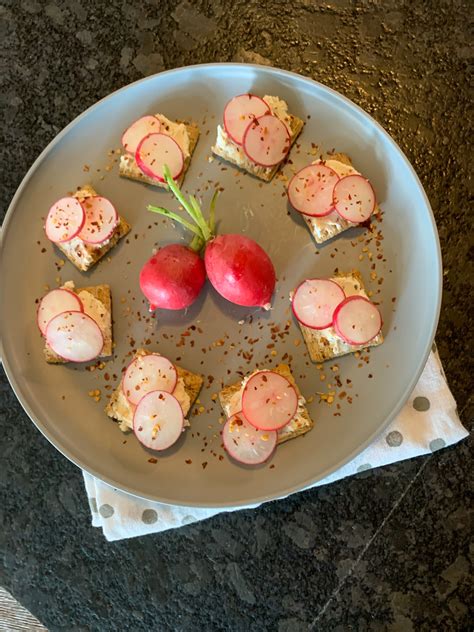 Cream Cheese on Crackers Appetizer Recipe with Boursin and Radishes