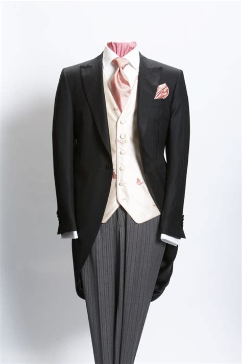 Black Herringbone Lightweight Wool Morning Suit With Grey Stripe Trousers