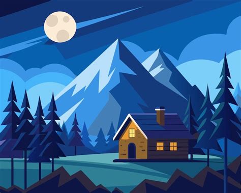 Una Casa En El Bosque Con La Luna En El Fondo Vector Premium Generado