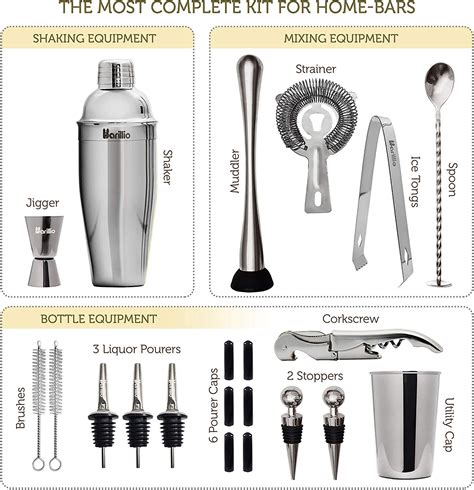 23 Piece Bartender Kit Cocktail Shaker Set By Barillio Stainless Steel Bar Tools With Sleek