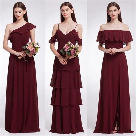 Ever Pretty Women Elegant Sexy Long Burgundy Bridesmaid Dresses Chiffon