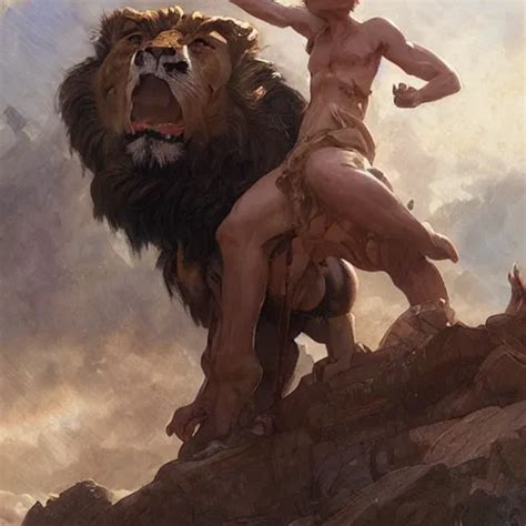 Heracles Strangling The Nemean Lion Digital Painting Stable Diffusion