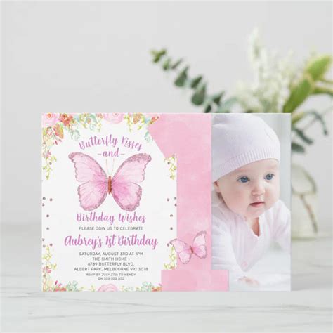 Butterfly Kisses Birthday Wishes Photo Birthday Invitation Zazzle