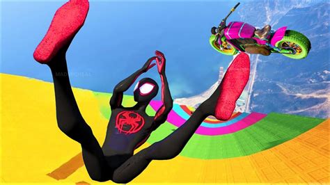 GTA 5 SPIDERMAN X MILES MORALES Vs MEGA RAMP JUMP 769 Spider Man Jumps