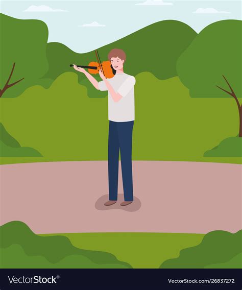 Man Playing Fiddle Instrument Character Royalty Free Vector