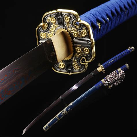 Fully Handmade Blue Plated Blade Real Tachi Sword Japanese Samurai ...