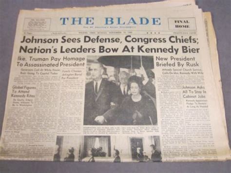 Jfk Assassination Newspaper Toledo Blade Nov 24 1963 President Johnson