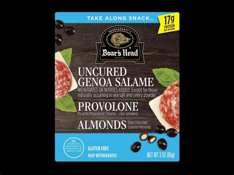 Uncured Genoa Salame Picante Provolone Cheese And Dark Chocolate Covered Almonds Snack Boar S Head