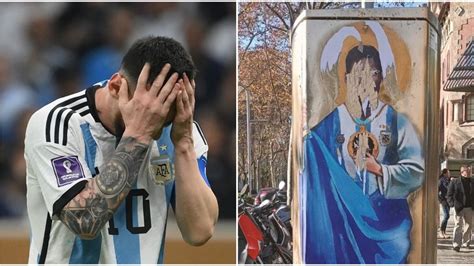 Lionel Messi Destrozaron Mural En Barcelona Con La Copa Del Mundo