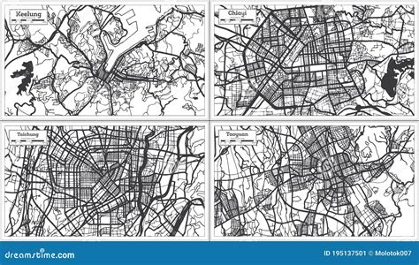 Keelung Taiwan City Map in Black and White Color. Outline Map Stock ...