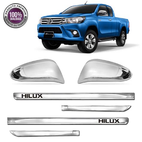 Kit Apliques Cromados Retrovisores E Friso Lateral P Toyota Hilux 2019