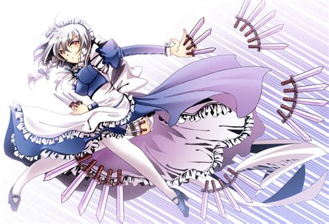 Safebooru Between Fingers Braid Holster Izayoi Sakuya Knife Maid Maid