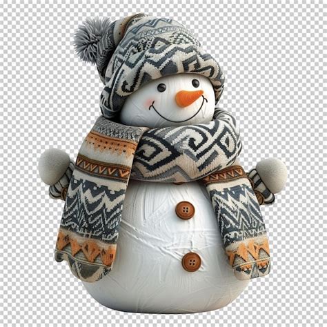 Um boneco de neve feliz isolado em fundo transparente PNG disponível