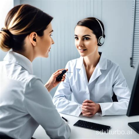 Modern Audiology Clinic Audiologist Conducts Hearing Test On Patient