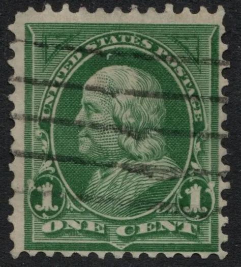 U S POSTAGE 1898 Stamp Green 1c Benjamin Franklin Used Perf 12 X 11 3