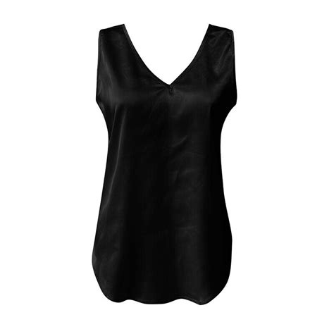 Ärmelloses Damen Tanktop Aus Seidensatin V Ausschnitt Lässiges