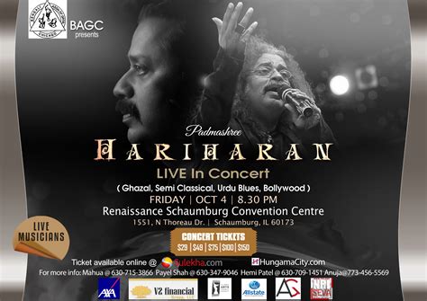 Hariharan 4th Oct Live in Concert in Chicago | Eventcombo