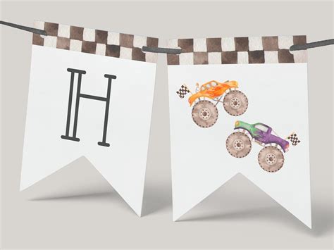 Editable Monster Truck Birthday Banner Purple Orange Monster Etsy