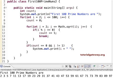 Java Program To Print First 100 Prime Numbers