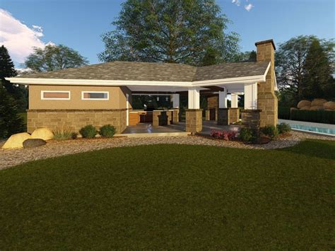 050p 0002 Pool House Plan With Covered Patio Grill And Full Bath