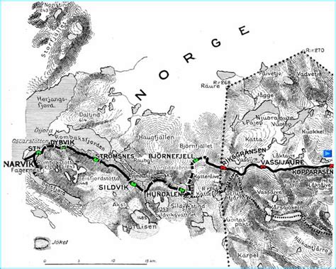 Kartor över Malmbanan Luleå - Riksgränsen - Narvik, maps showing the ...